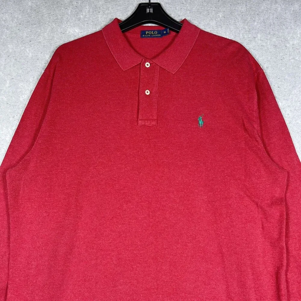 Polo Ralph Lauren Pique Polo Shirt Men’s XL Red Classic Fit Long Sleeve